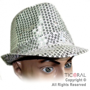 SOMBRERO GUAPO LENTEJUELAS PLATA LUMINOSO CON LED X 1